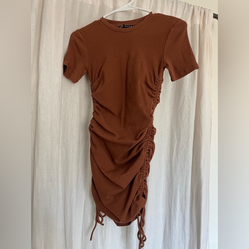 zara brown bodycon scrunch dress